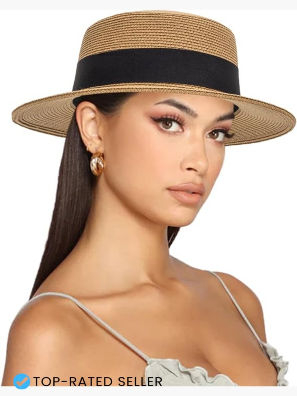 Straw Boater Summer Sun Hat - Wide Brim Fedora Panama Beach Hat Adjustable - Picture 1 of 7